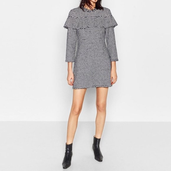 Black and White Houndstooth Flounce Dress - Picture 1 of 11